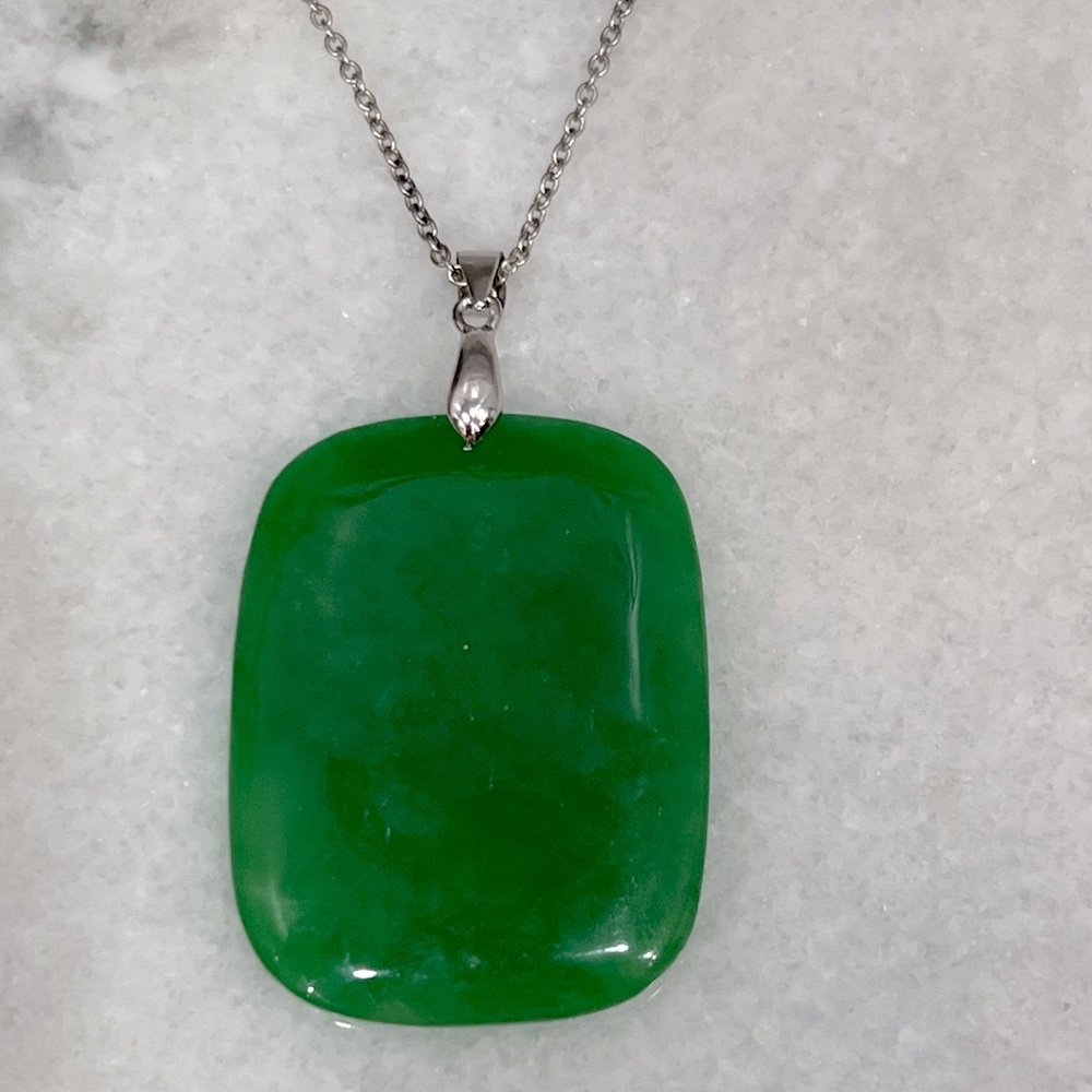 Green Jade Rounded Rectangular Sterling Silver Pe… - image 5